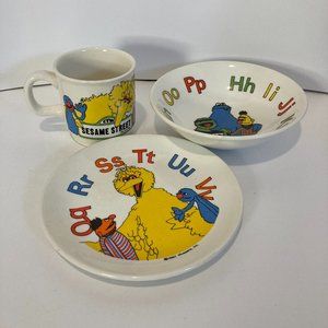 Vintage 1981 Sesame Street Set of 3 Plate Bowl Mug Alphabet & Character Graphic